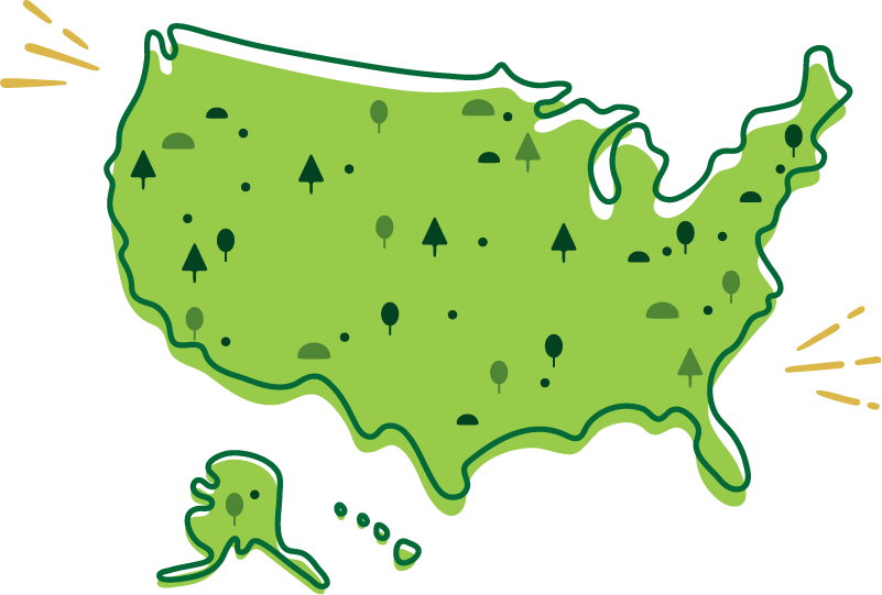 US map with trees