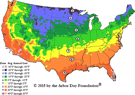 Planting Zone Map Usa Hardiness Zone Map at arborday.org