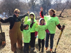 Girls Celebrating and Planting