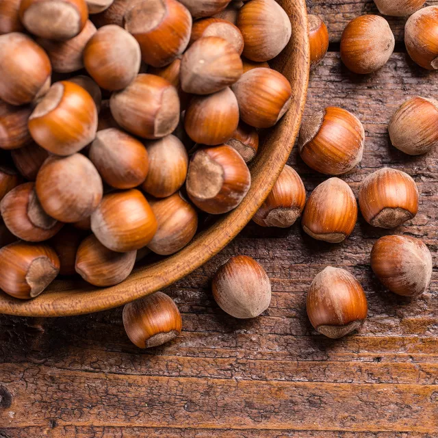 hazelnuts in a basket.