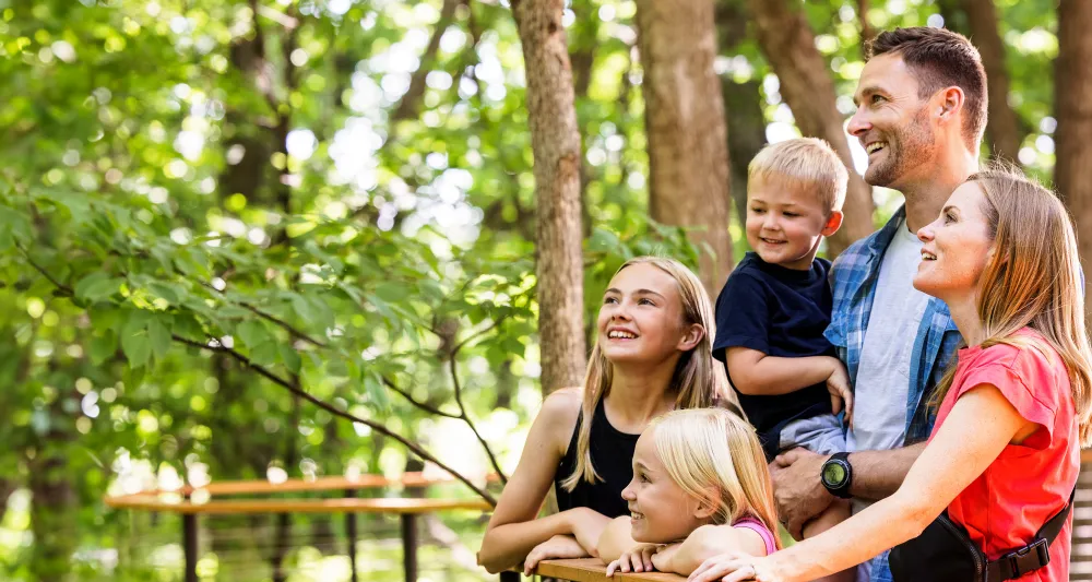 family looking out into the trees.