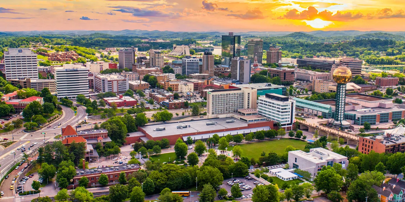 Overhead view of downtown Knoxville, TN.