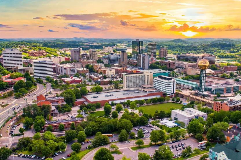 Overhead view of downtown Knoxville, TN.